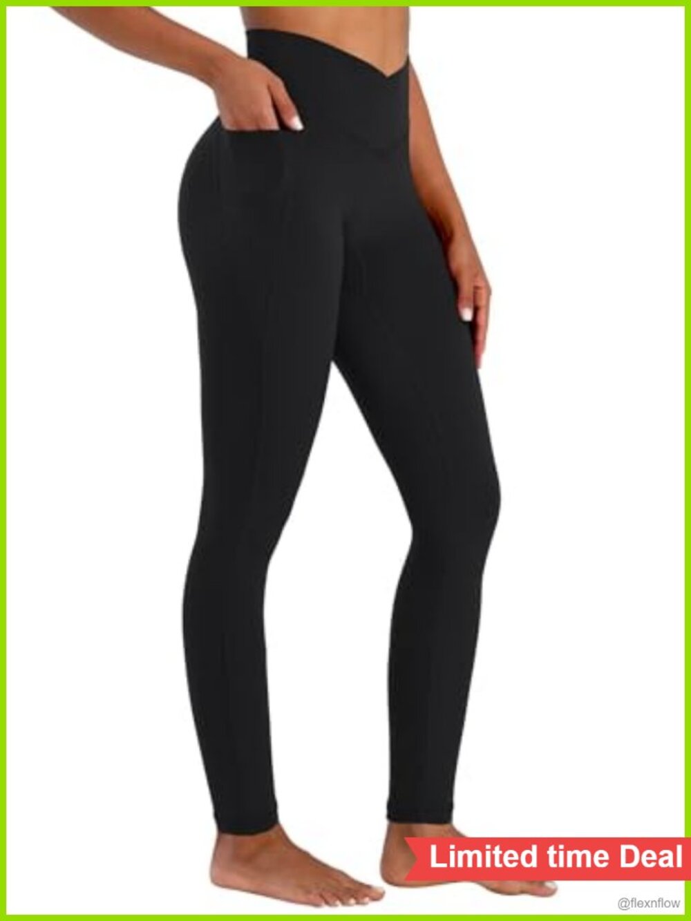 Buttery Soft Crossover Waist Leggings with Pockets High Rise No Front Seam